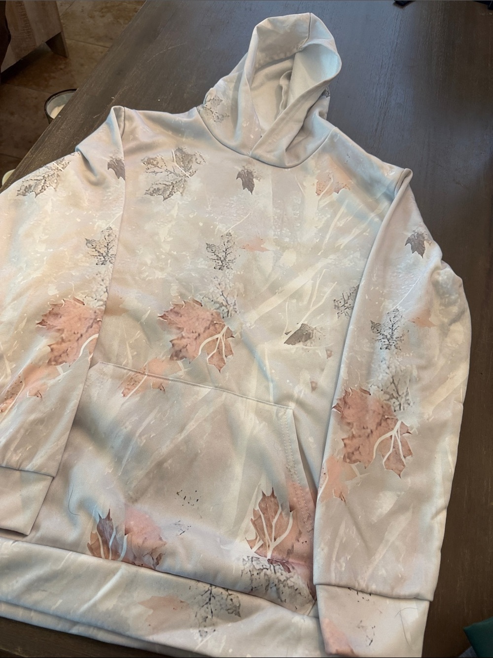 Women's Pastel Leaf Print Hooded Sweater